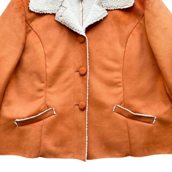 🔃Chico's Orange Faux Suede Sherpa Teddy Jacket - Picture 5 of 10